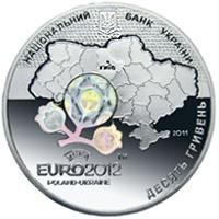 Срібна монета Фінальний турнір чемпіонату Європи з футболу 2012. Місто Київ 10 грн. 2011 року
